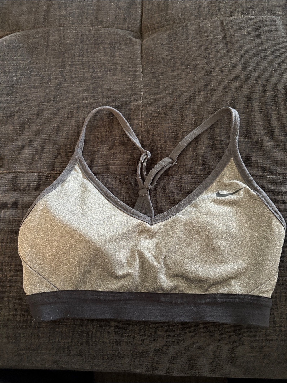Nike Silver Metallic Racerback Sports Bra with Gray Trim